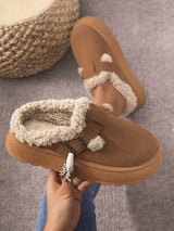 Platform Suede Buckle Furry Slippers