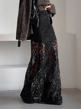 Black Hight Waist Lace Patchwork Skirt