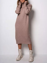 Turtleneck Solid Color Midi Sweater Dress