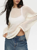 Sheer Mesh Long Sleeve Knit Tops