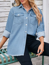 Lapel Neck Long Sleeve Denim Jacket