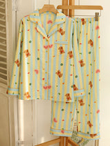 Kafiloe Striped Teddy Bears Long Sleeve Pajamas
