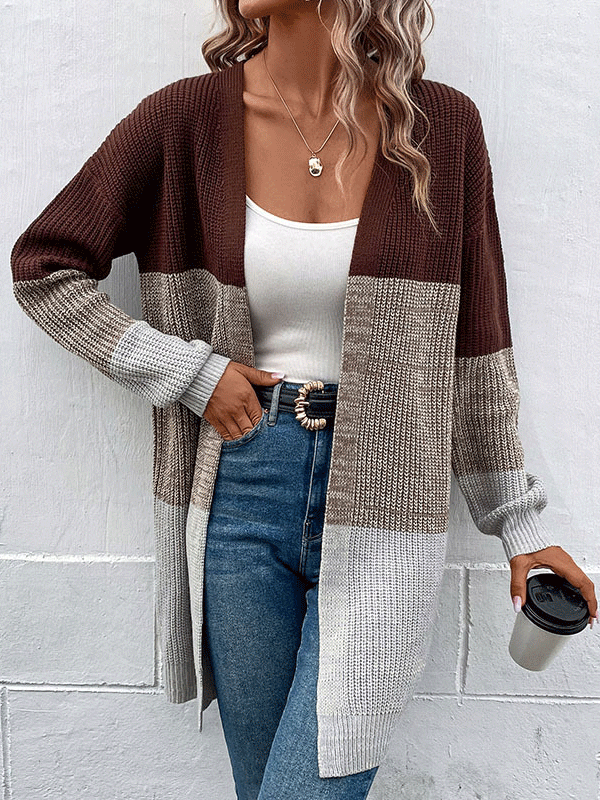 Color Block Striped Open Front Cardigan