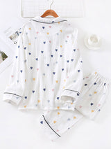 Colorful Heart Print Cotton Pajama Set