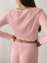 Ribbed Crew Neck Top and Pants Set