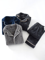 Contrast Trim Flannel Pajama Set