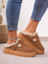 Platform Suede Buckle Furry Slippers