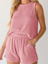 Round Neck Sleeveless Top and Shorts Set