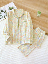 Cotton Printed Lapel Long Sleeve Pajama Set