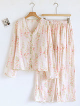V Neck Button Cotton Pajama Set