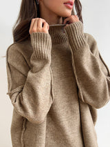 Solid Color Long Sleeve Turtleneck Sweater Set