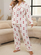 Plus Size Heart Printed Long Sleeve Pajamas