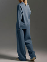 V Neck Solid Knitted Sweater Set