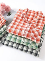 Kafiloe Plaid Long Sleeve Cotton Pajamas