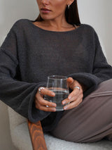 Sheer Mesh Long Sleeve Knit Tops