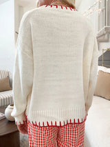 Bow Jacquard Round Neck Sweater