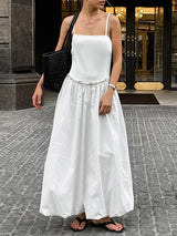 Spaghetti Strap Puffy Maxi White Dress