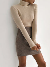 Solid Color Turtleneck Bodycon Sweater