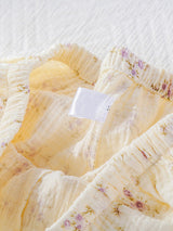 Small Floral Printed Short Sleeve 3Pcs Pajama Set