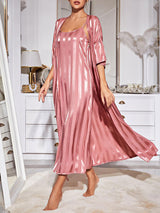 2pcs Striped Satin Nightgown Set