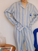 Cartoon Animal Embroidered Striped Pajamas