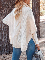 Turtleneck Cable Knit Shawl Sweater