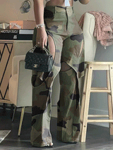 High Waist Camouflage Print Long Pants