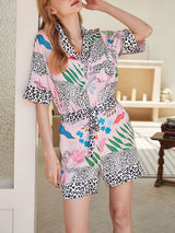 Leopard Floral Short Sleeve & Shorts Pajama Set