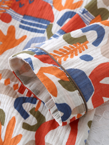 Letters Floral Print Turndown Neck Pajama Set