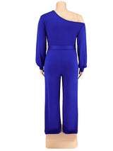 Solid Color Tie Up Lantern Sleeve Jumpsuits