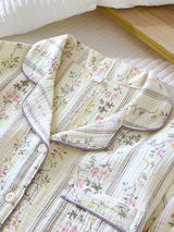 Flowers Striped Cotton Pajama Set