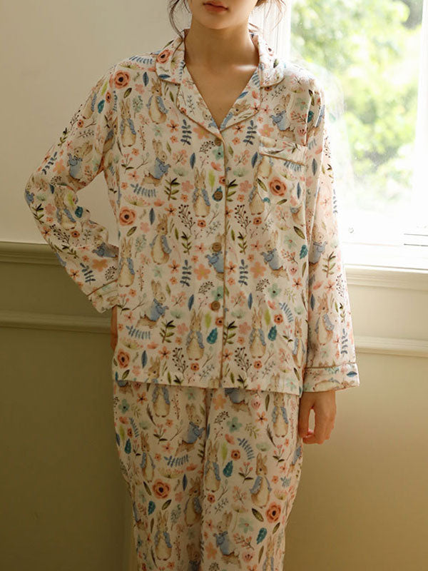 Rabbit Print Long Sleeve Pajama Set