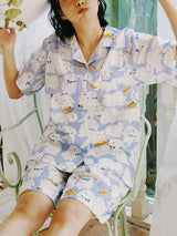 Rabbits Printed Short Sleeve Pajama Set