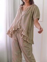 Short Sleeve Plaid Two Piece Set