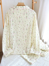 Bear Floral Printed Cotton Pajama Set