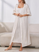 2pcs Striped Satin Nightgown Set