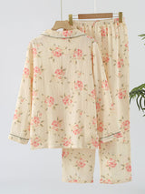 Pink Flowers Long Sleeve Cotton Pajama Set