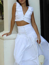 Pleated Vest & Flared Skirt Two Piece Set