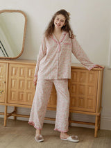 Vintage Ruffled Floral Print Pajama Set