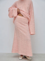 Fluffy Knitted Pink Maxi Skirt Set