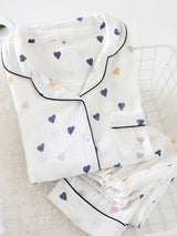 Colorful Heart Print Cotton Pajama Set