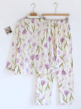 Purple Floral Printed Cotton Pajama Set