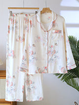 Floral Butterfly Long Sleeve Cotton Pajama Set