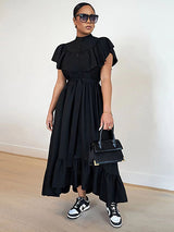 Elegant Shirt Black Maxi Dress