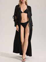 Kafiloe Lace Back Bowtie Long Sleeve Robe