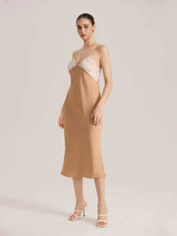 Kafiloe Silky Lace Trim Satin Nightgown