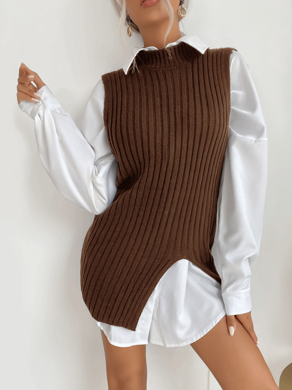 Slit Hem Mock Neck Sweater Vest