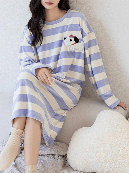 Striped Puppy Patchwork Plush Nightgown