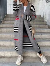 Striped Open Front Maxi Cardigan