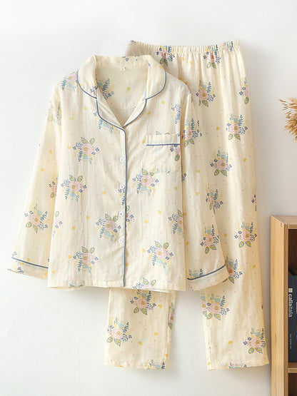 Rose Flower Elegant Shirt Pajamas Set